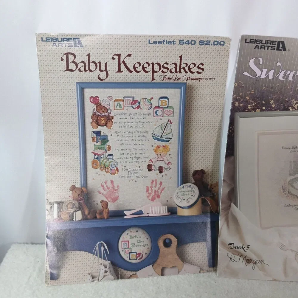 Vintage Leisure Arts Baby Cross Stitch Patterns Lot 2 Keepsakes Sweetest Dreams